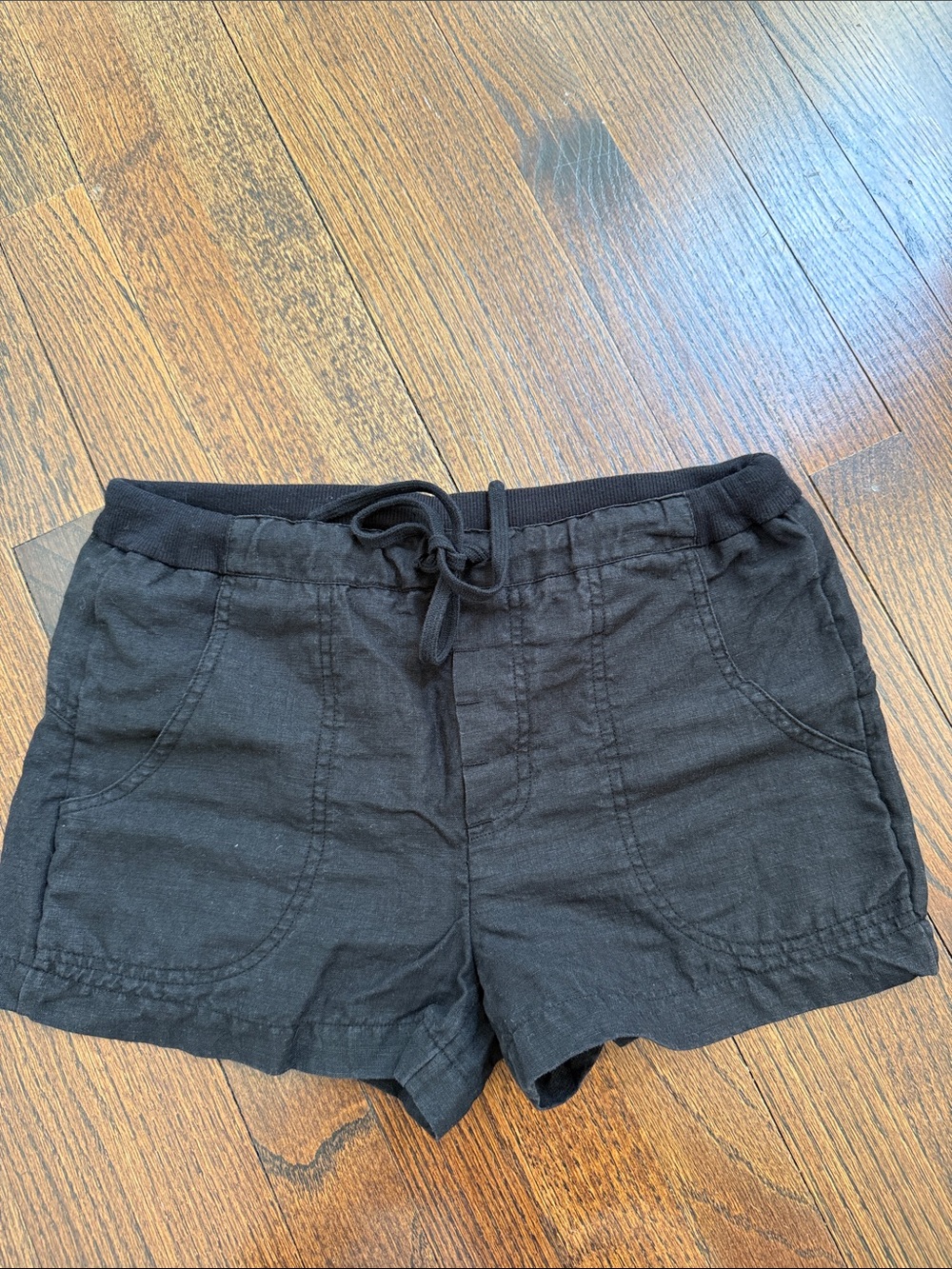 Vince Black Linen-Blend Drawstring Athletic Shorts